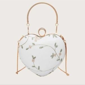 Floral Embroidered Heart Shaped Purse